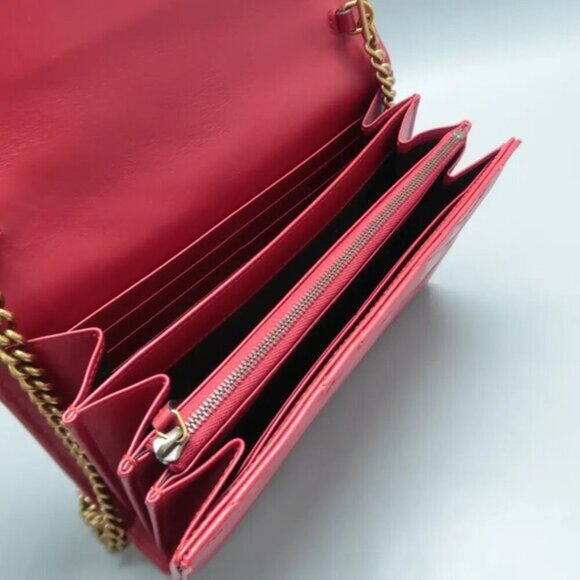 Authentic GUCCI GG Marmont Chain Wallet Red Leather Shoulder Bag Lux550-100225 - Picture 10 of 12